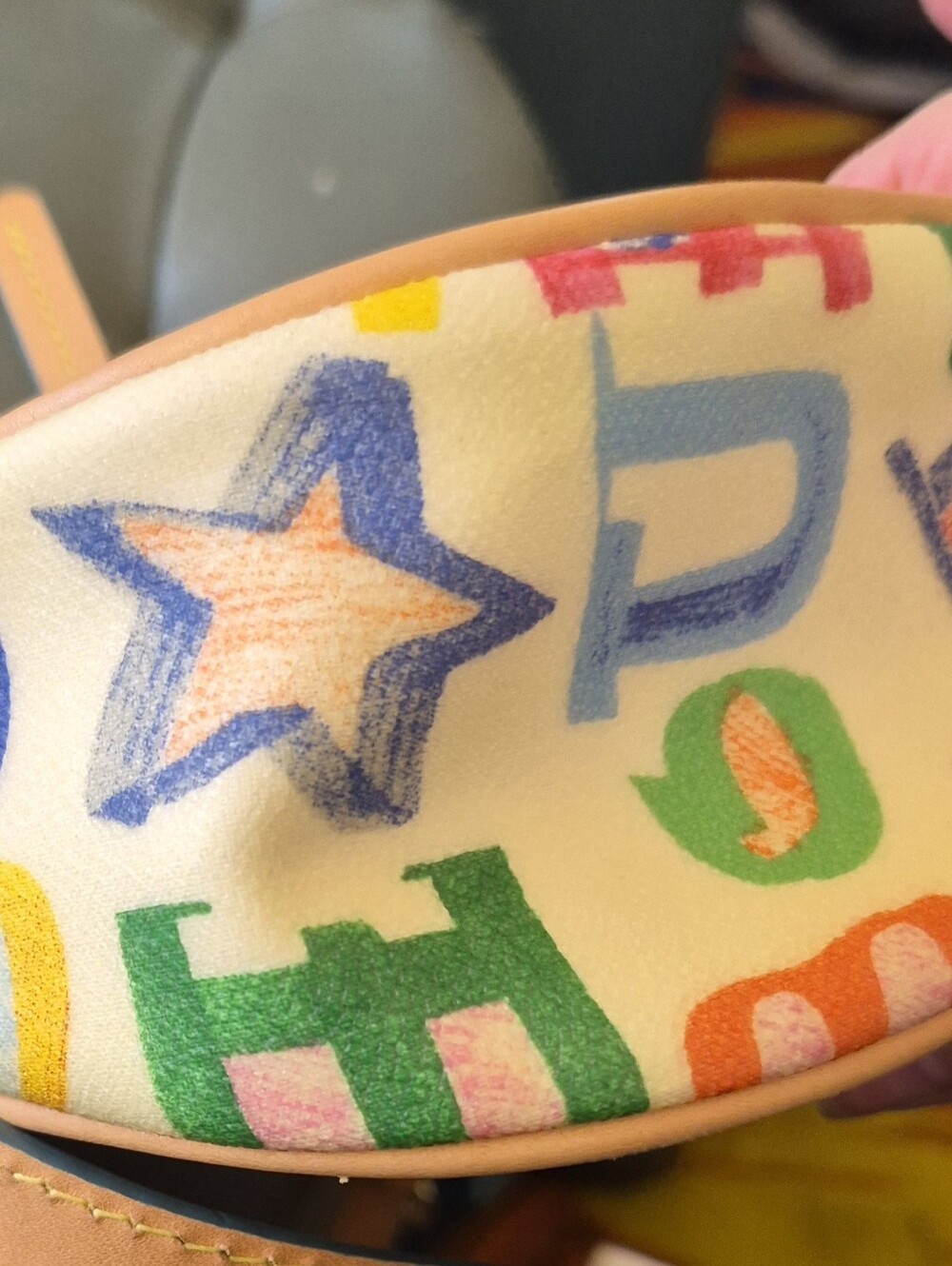 Dooney & Bourke Multicolor Letter-Print Crossbody with Tan Trim And Rainbow Zip - Picture 13 of 16